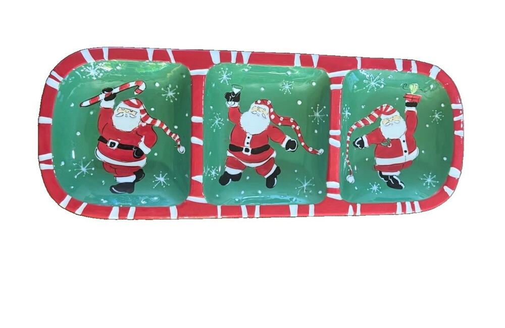 Bella Casa by Ganz Santa 3-Section Divided Tray Christmas BC15912 Ceramic